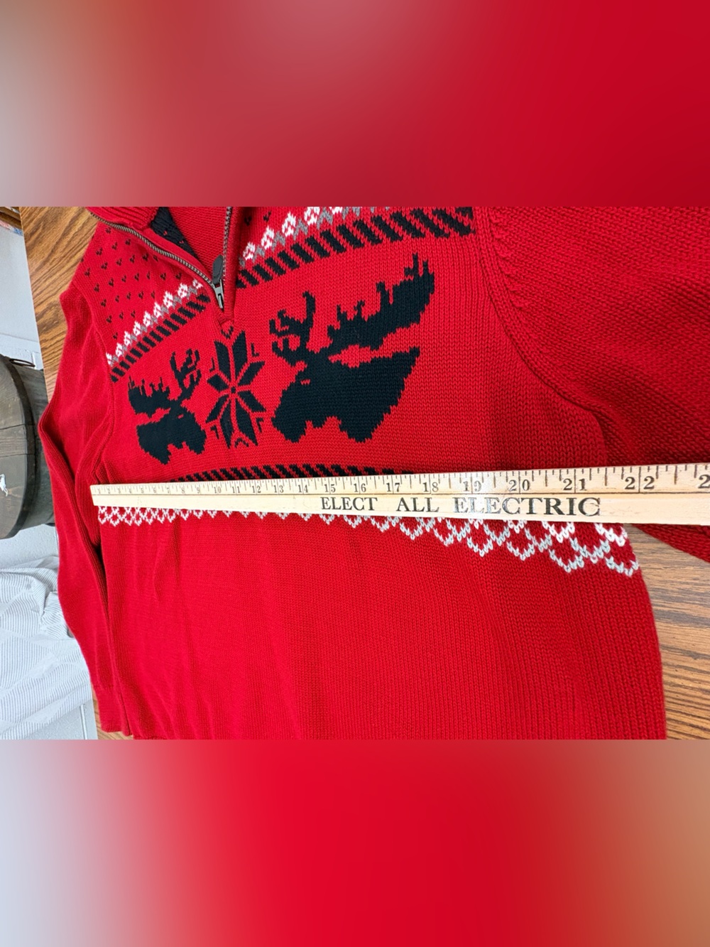 Chaps Red Zip-Up Reindeer Holiday Sweater - Picture 5 of 6